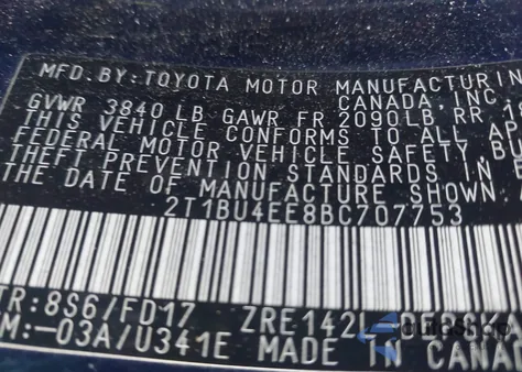 2011 Toyota Corolla S z USA, uszkodzony, nr VIN 2T1BU4EE8BC707753